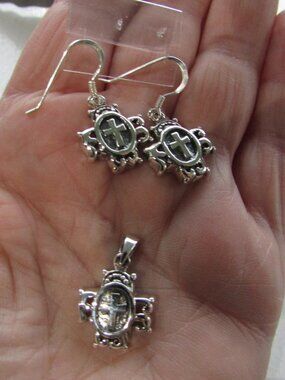 Sterling Silver Celtic Cross Pendant and Earrings Set - NEW